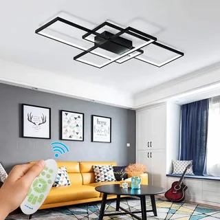 WHLL Deckenlampe LED schwarz Deckenleuchte für Wohnzimmer mit Fernbedienung, dimmbar 3000K-6000K, 80cm, 54W, Lampe decke modernes geometrisches Desig