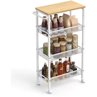 VASAGLE Beistellwagen, Beige, Holzwerkstoff, 22x77x46 cm, Esszimmer, Servierwagen