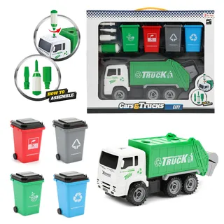 Toi-Toys - Spielzeuglastwagen - Müllwagen mit Mülltonnen Müllabfuhr Müllmann Fahrzeug Kinderspielzeug