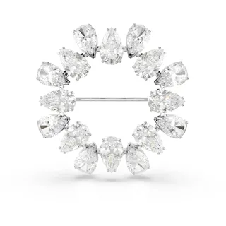 Swarovski Matrix Brosche, Weiße, Rhodinierte Anstecknadel mit Strahlenden Swarovski Kristallen im Tropfenschliff, Größe: 3.6 x 3.6 cm