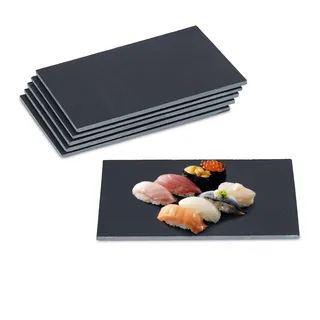 Relaxdays Schieferplatte 6er Set, 30 x 20 cm, Servieren von Käse & Desserts, Servierplatte zum Beschriften, anthrazit
