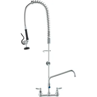 Vevor Kommerzieller Wasserhahn mit Vorspülbrause, 111 cm Höhe, 203 mm Mitte, 305 mm Schwenkauslauf, Wandmontage Küchenspülenhahn, Messingkonstruktion mit Ausziehbarer Brause, für 1/2/3-Fach-Spüle
