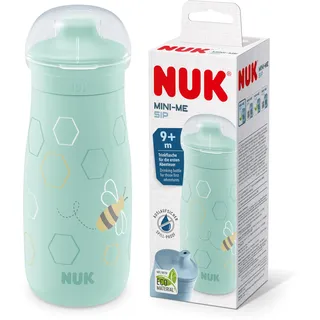 NUK Mini-Me Sip Cup Biene" in Türkis | ab 9 Monate | 300 ml | Kinderwasserflasche | auslaufsichere stabile Trinköffnung | bruchsicher | Minze/Biene