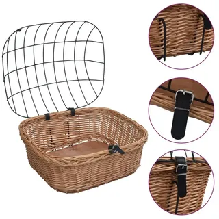 vidaXL Fahrradkorb, Vorne mit Deckel 50x45x35 cm Natur Weide