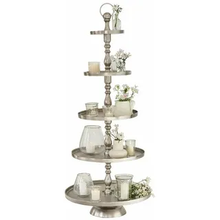 Loberon Etagere Magonie, Fünfstöckiges Deko-Highlight, Imposante Höhe, Hochwertiges Antik-Finish, Dekoration, Aluminiumguss, antiksilber