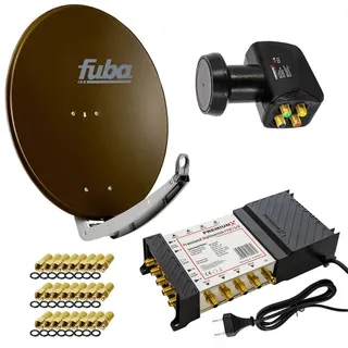 PremiumX Satelliten-Komplettanlage Fuba DAA 780 B Satellitenschüssel Alu Braun 5/8 Multischalter Quattro LNB 24x F-Stecker, 1 SAT 8 Teilnehmer