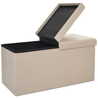 Zedelmaier Sitzbank 76cm mit Stauraum, Sitztruhe,faltbar Aufbewahrungsbox,Fußbank (ZD76-QS), Aus MDF-Platte und Lenien. Faltbar, Truhenbank beige