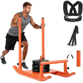 Vevor Gewichtsschlitten Kraftschlitten Krafttrainingsschlitten zur Verbesserung der Geschwindigkeit bei sportlichen Übungen, Fitnessgerät mit Griff, Kompatibel mit 25/51 mm Gewichtsscheiben, Orange
