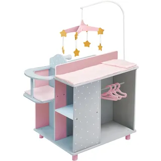 Teamson Kids Olivia's Little World Puppen-Wickelkommode, Wickeltisch, Wickelstation Spielcenter Für Puppen Rosa Mit Puppen-Hochstuhl Und Mobile Puppenzubehör Für Kinder TD-0203AG