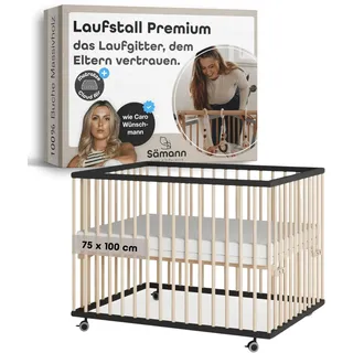 Sämann Laufgitter mit Matratze Cloud Air - schwarz/natur - Premium Kollektion | Gr.: 75x100 cm