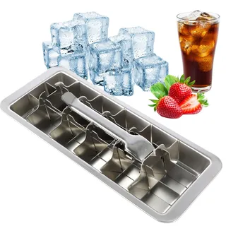 Eiswürfelform Edelstahl 18 Schlitzen mit Hebel Leicht Lösendem Eiswürfelform aus Edelstahl Quadratische zur DIY Herstellung Verschiedener Eiswürfel