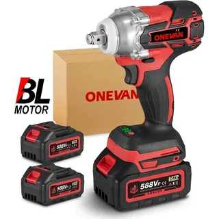 Akku-Schlagschrauber 1/2 Zoll Bürstenloser 520 Nm elektrischer Schlagschrauber Drehschlagschrauber Mit 2x Akkus & Ladegerät, 4200 U / min