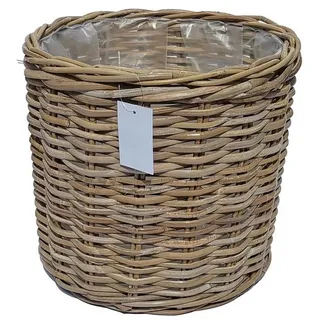 Casa Moro Flechtkorb Rattan Korb Siena rund mit Folie Blumenkorb Pflanzenkorb (Flechtkorb Allzweckkorb Deko Rattankorb), Weidenkorb aus Natur Rattan handgeflochten braun 36 cm