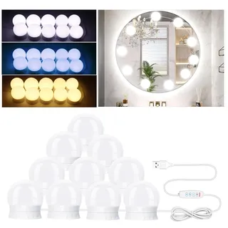 nviyam 10 LED Spiegelleuchte mit 3 Farbe, Dimmbar Hollywood Schminktisch Licht, Schminktisch Beleuchtung, Schminklicht für Spiegel, Schminktisch Lampe, Geeignet für Schminkspiegel