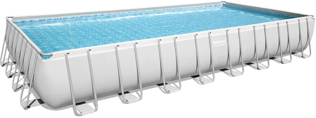Bestway Power Steel Ersatz Frame Pool ohne Zubehör 956 x 488 x 132 cm, lichtgrau, eckig