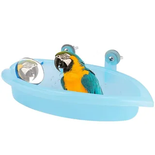 Zerodis Papagei Badewanne Vogel Bad Duschkasten mit Spiegel Hängende Badewanne Vogelkäfig Spielzeug Zubehör Blau