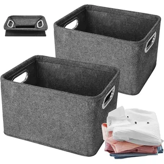 BlingBin Aufbewahrungsbox 2 Stück Faltbare Filz Aufbewahrungskorb mit Griffen (2 Stück, 2 St., 30 X 20 X 20 cm), Faltbar,mit Griffen,für Kleidung,Toilettenartikel,Babyartikel,Bücher grau