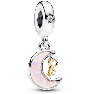 Pandora Moments Bicolor Schlüssel & Mond Charm-Anhänger aus Sterling Silber mit vergoldeter Metalllegierung, Zirkonia, Kompatibel Moments Armbändern,762985C01