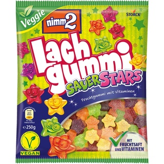 nimm2 Lachgummi SauerStars – 1 x 250g – Veganes, saures Fruchtgummi mit Fruchtsaft und Vitaminen