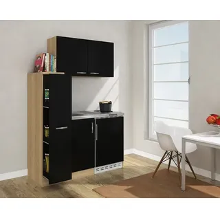Respekta Miniküche Schwarz/Eiche m. Geräten B: ca. 130 cm