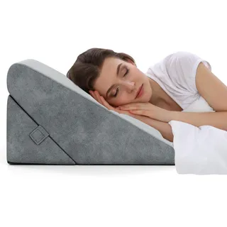 COSTWAY Keilkissen Lesekissen Rückenkissen Beinkissen, Memory Foam Bezug Waschbar, Reflux Kissen Erwachsene Bettsitzkissen Ergonomisch Venenkissen Relaxkissen für Bett & Sofa, Grau