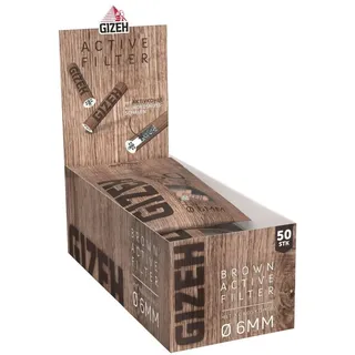 GIZEH BROWN Active Filter – Aktivkohlefilter slim 6 mm Durchmesser – Aktivkohlefilter slim mit Aktivkohle aus Kokosschale – Filter mit 27 mm Länge - 10 Beutel á 50 Filter