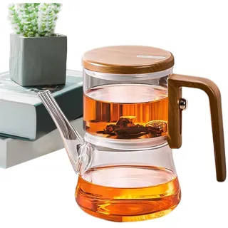 Liakyunf Magnetische Glas-Teekanne Mit Eingebautem Filter, Holzdeckel, Magnetischer Schalter, Wassertrennung, Mehrfarbig, Glas, Holz und Metall