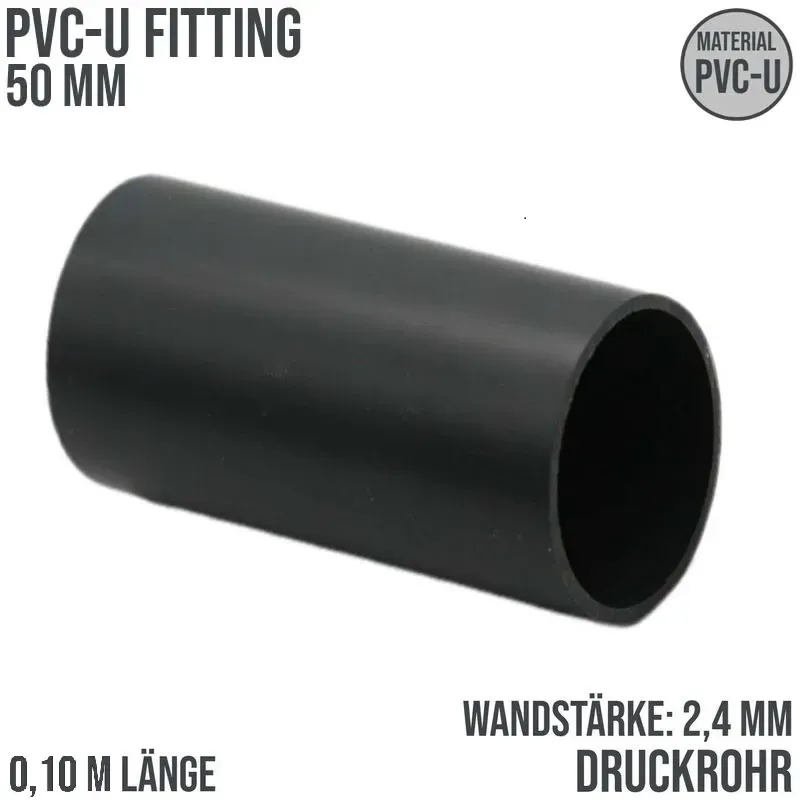 50 x 2,4 mm PVC Klebe Fitting Druck Kunststoff Rohr grau - 0,10m Länge - PN 10 b...