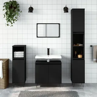 vidaXL 3-tlg. Badmöbel-Set Schwarz Holzwerkstoff