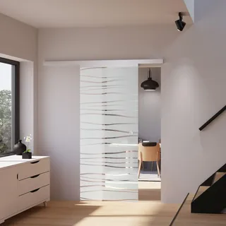 inova Glas-Schiebetür Komplettset 755 x 2035 mm Mistral Design 8 mm ESG Alu Lauf-schiene mit Griffmuschel + beidseitiger Softclose