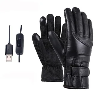 iSpchen Beheizbare Handschuhe USB Herren Lederhandschuhe Winter Wasserdicht Touchscreen Handschuhe Elektrisch Heizung Warm Thermohandschuhe Radfahren Skihandschuhe Fahrradhandschuhe