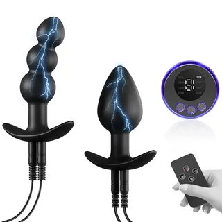 HXLXW Elektroschock Analplug Silikon Analkugeln mit Fernbedienung SM Prostatastimulation Sexspielzeug E-stim Extrem Sexspielzeug für Männer und Frauen