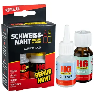 HG POWER GLUE Die Schweißnaht aus der Flasche mit Cleaner und Primer für PP, PE, Silikon - Kleber Set für Kunststoffe, Plastik, Gummi, Stein, Keramik - chemikalienresistent, hitzebeständig