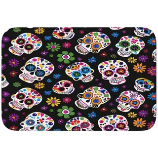 Mexpekil Bunte mexikanische Zuckerschädel saugfähige Fußmatten 40 x 60 cm, rutschfeste Fußmatten für drinnen und draußen, Fußmatten für Zuhause und Küche