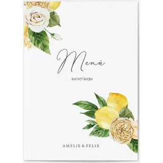 Hochzeit Menükarten selbst gestalten - Zitronenblüten - Weiß | Wunderkarten.de