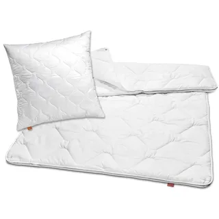 sleepling 4 Jahreszeiten Bettdecke 135x200 Set mit Kissen 80x80, Bettzeug, Decke und Kopfkissen, Vierjahreszeiten Steppdecke 135 x 200, Made in EU, Ökotex, Waschbar 60 Grad, 100% Mikrofaser