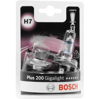 Bosch H7 Plus 200 Gigalight Halogen-Glühlampe für Auto-Scheinwerfer, 12 V 55 W, 200 % mehr Licht - Lampensockel Typ PX26d - 2er-Pack Ersatz-Scheinwerferlampen