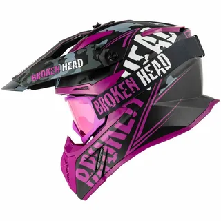 Broken Head Crosshelm Squadron Rebelution V3 Pink + MX-2 Brille Pink Verspiegelt