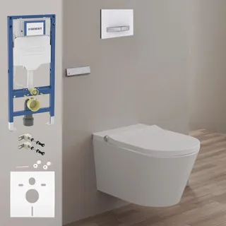 Geberit DuoFix Element für Wand-WC mit Kronenbach Tube Dusch-WC spülrandlos inkl. WC-Sitz, Badkeramik,