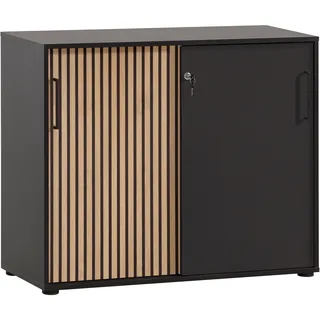 WELLTIME Schiebetürenschrank Hank, MADE IN GERMANY, Breite 100 cm Tür mit Akustikprint, abschließbar, Metallbeschläge