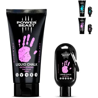 POWER BEAST Flüssigkreide Farbig, Magnesia, für besseren Grip, Liquid Chalk, Chalk Magnesia, Flüssig Kreide für Crossfit, zum Klettern, Gewichtheben, Poledance, Tennis, +50 Ml Extra. (Rosa)