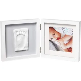 Baby Art Bilderrahmen, zweiteiliger Fotorahmen mit Gipsabdruck für Baby Fußabdruck oder Handabdruck, schönes Erinnerung Andenken oder Geschenk, Maße: 20 x 34 x 17 cm & eckig, Grau