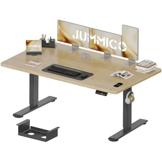 JUMMICO Höhenverstellbarer Schreibtisch 160 x 80 cm mit Kabelwanne, Höhenverstellbar Elektrisch Stehpult mit USB-Buchse, Computertisch, Ergonomischer Steh-Sitz Tisch, Bürotisch, Beige