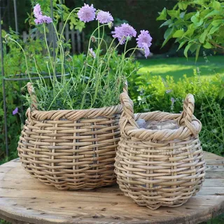 2tlg Pflanzkorb BOHO grau braun Rattankorb Kooboo Farmhouse Landhaus Pflanzkübel