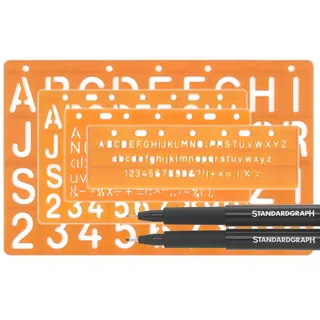 Standardgraph Schablonen- Set mit je einer Standardschrift 5-10-15-20 mm mit Fineliner 0,1/0,8
