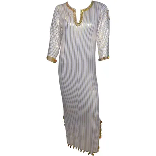 Belly Dance (White x Gold Nancy Stretchy Dress Galabeya Costume Baladi Saidi, White X Gold, 1 Count (Pack of 1)
