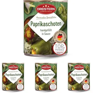DREISTERN 2 Gefüllte grüne Paprikaschoten mit fein zerkleinerter Fleischfüllung in pikanter Sauce, 800 g (4er Pack)