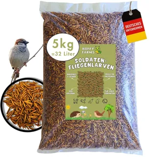 Getrocknete Soldatenfliegenlarven – Mehr Kalzium als Mehlwürmer! 5kg Insektenfutter für Wildvögel, Fische & Igel