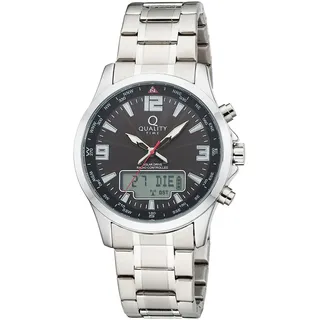 Funk-Multifunktionsuhr QUALITY TIME, silber (silberfarben), Armbanduhren, Herren, Armbanduhr, Solar, Herrenuhr, Edelstahlarmband, analog, digital