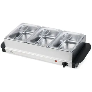 Goplus Warmhalteplatte Wärmeplatte mit 40°C-80°C Temperaturregelung, Speisewärmer mit 3 abnehmbaren Schalen & transparenten Deckeln, Buffetwärmer Edelstahl für Restaurants, Partys & Catering